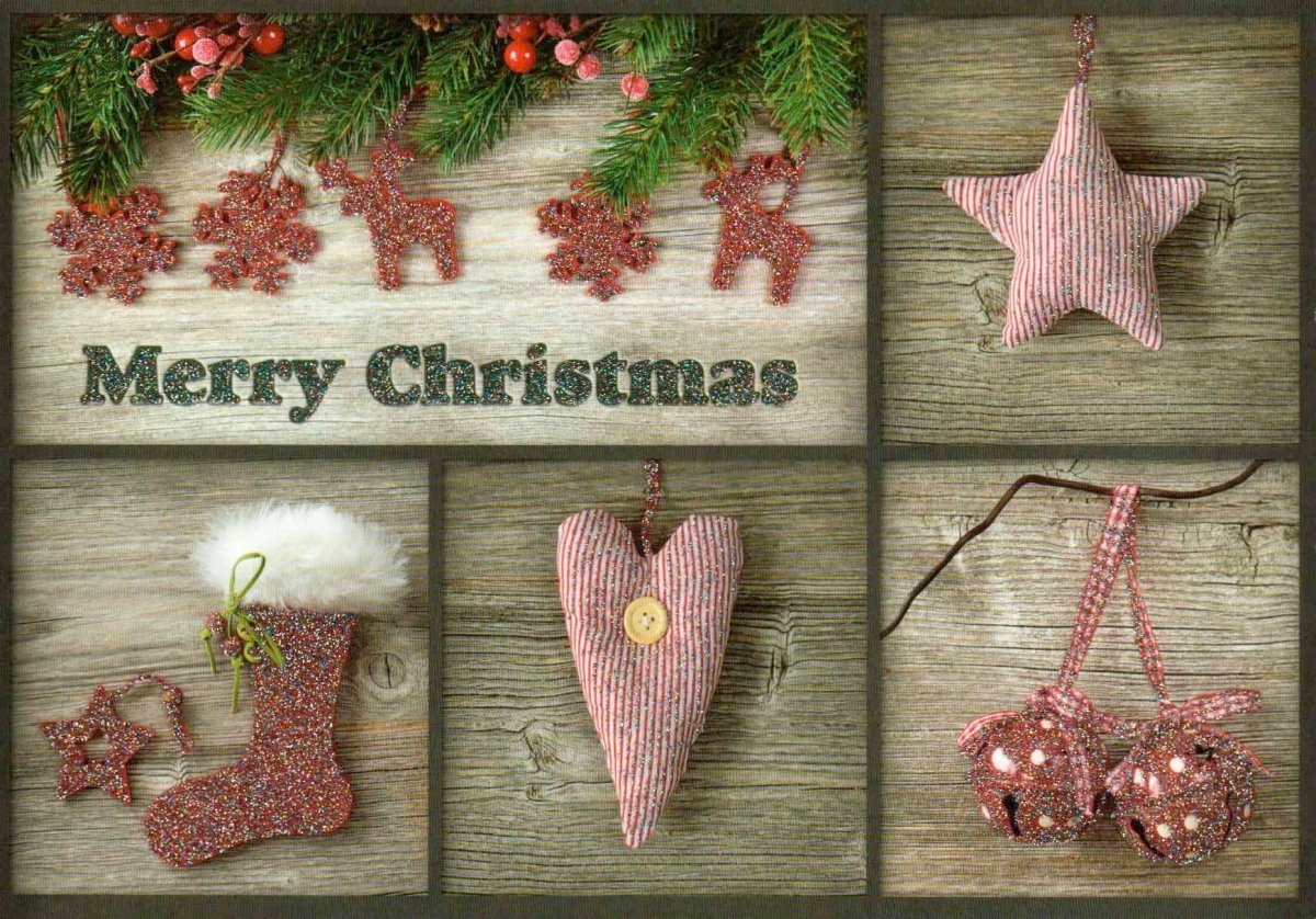 Weihnachtspostkarte 5 Fotos Weihnachtssymbole: merry christmas