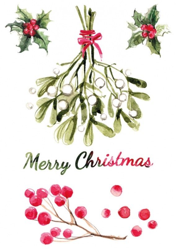 Weihnachtspostkarte Blätter Illustration: Merry Christmas
