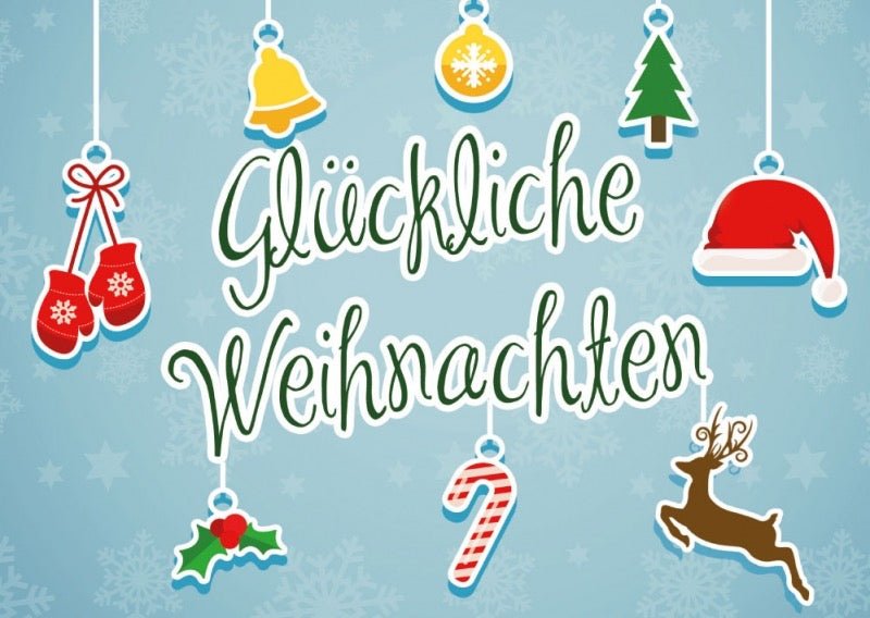 Weihnachtspostkarte blauer Hintergrund: Glückliche Weihnachten