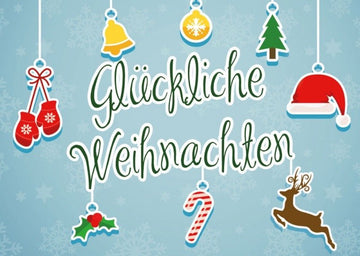 Weihnachtspostkarte blauer Hintergrund: Glückliche Weihnachten