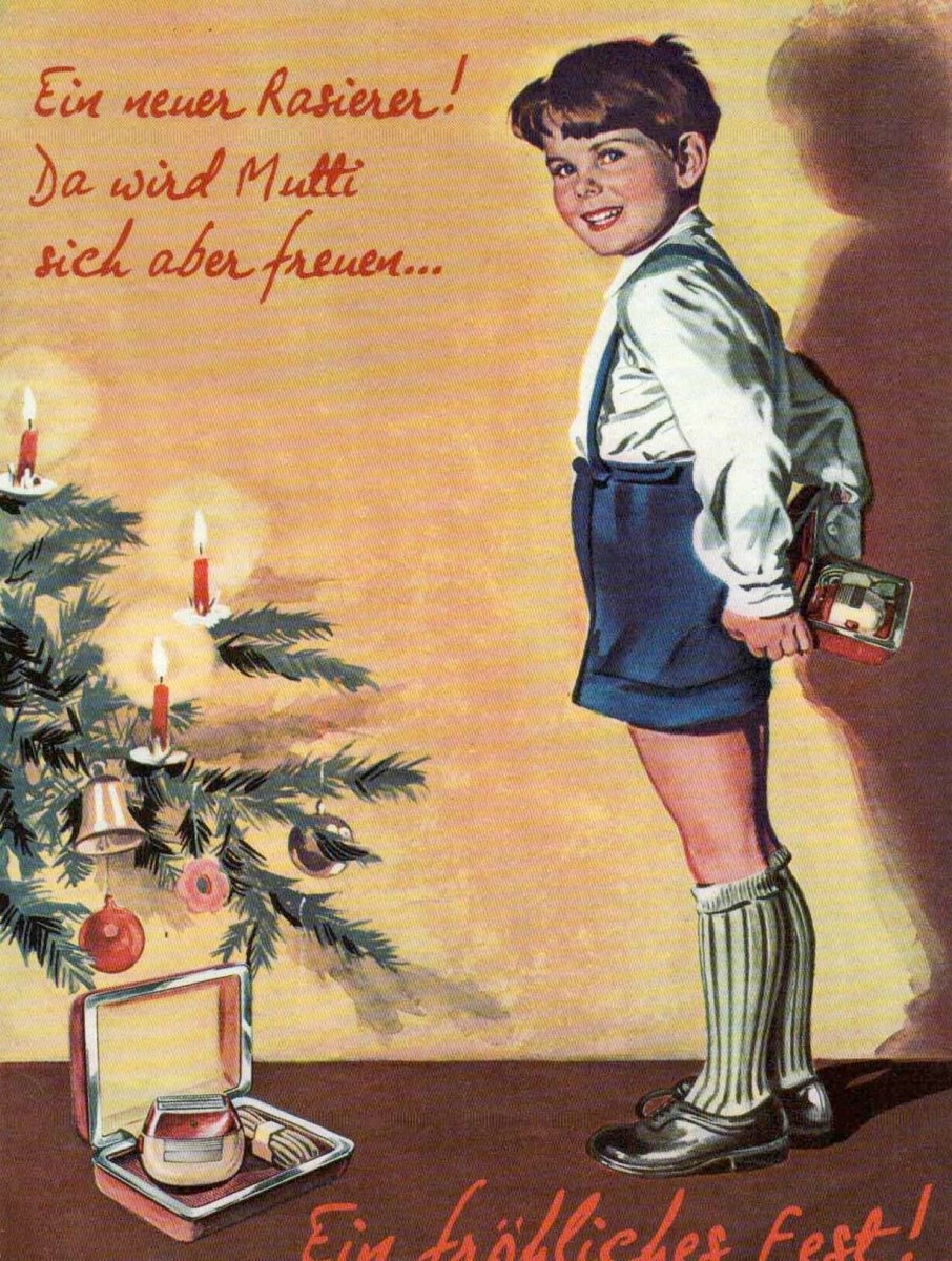 Weihnachtspostkarte Ein neuer Rasierer! Ein fröhliches Fest!