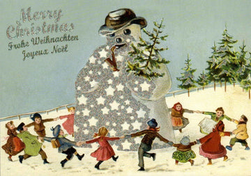 Weihnachtspostkarte Kinder tanzen um xl Weihnachtsmann