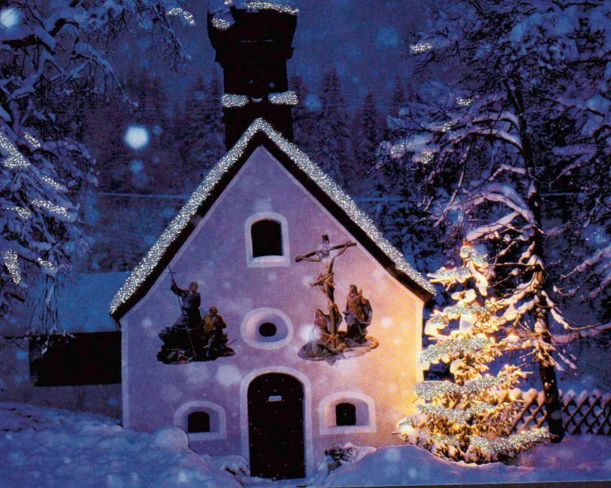 Weihnachtspostkarte Kirche im Schnee