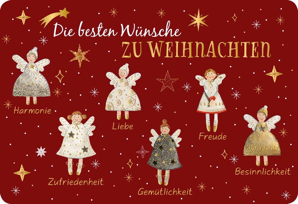 Weihnachtspostkarte rot Engel FROHES FEST