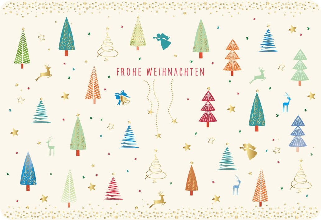 Weihnachtspostkarte Tannenbäume Frohe Weihnachten