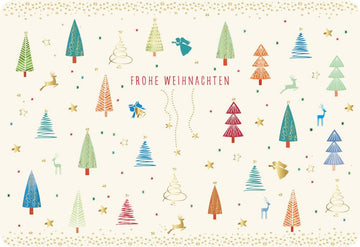 Weihnachtspostkarte Tannenbäume Frohe Weihnachten